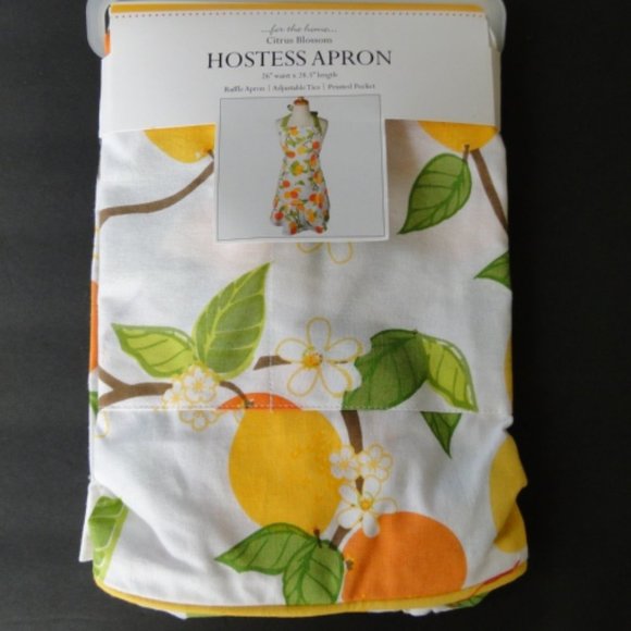 Hostess Kitchen Apron Citrus Blossom Ruffle 26" Waist 28.5" Length NIP - Picture 2 of 4